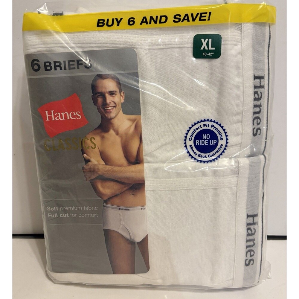 Hanes Classics Briefs 6 Pack 7764P6 Full Cut Cotton White Mens XL 40-42 New 2009
